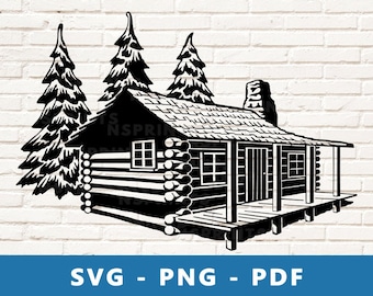 Cabin SVG, Forest House Svg, Lodge Svg, House in the Woods, Camping Cabin Png, Woodland Image Cricut Silhouette Cut File, Print At Home