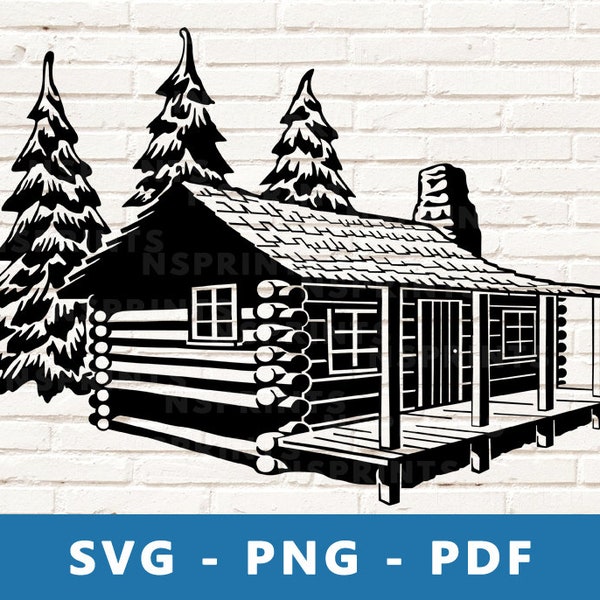 Cabin SVG, Forest House Svg, Lodge Svg, House in the Woods, Camping Cabin Png, Woodland Image Cricut Silhouette Cut File, Print At Home