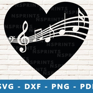 Music in Heart SVG, Love Music PNG, Music Notes in Heart, Music Lover Vector, Music Clipart, Cut File, Stencil, Cricut Silhouette Cut File
