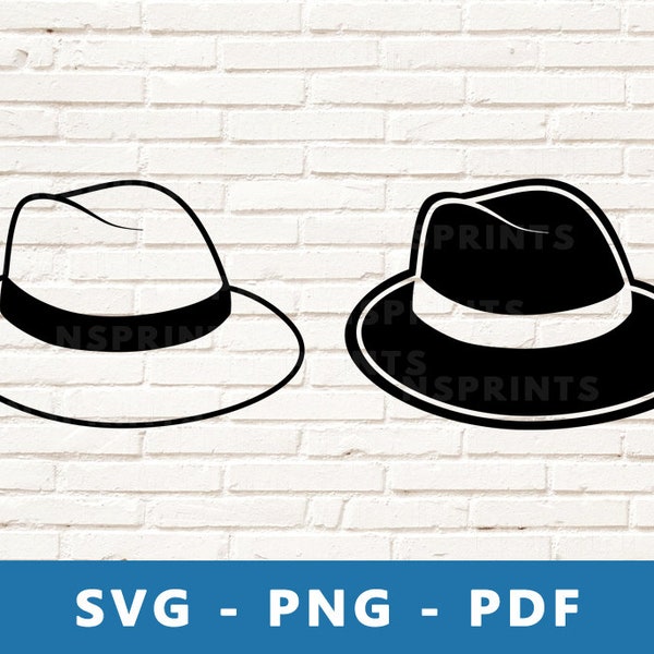 Fedora Hat SVG, Classic Hat PNG, Gentleman Hat Clipart, Hat Cut File, Gangster Hat Svg, Hat Image for Cricut Silhouette  Cut, Print At Home