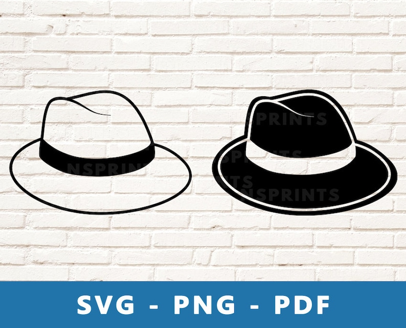 Fedora Hat SVG, Classic Hat PNG, Gentleman Hat Clipart, Hat Cut File, Gangster Hat Svg, Hat Image for Cricut Silhouette Cut, Print At Home image 1