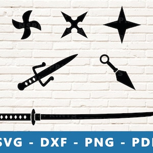 Ninja Weapons SVG, Ninja Items PNG, Ninja Sword Vector, Ninja Star Clipart, Ninja Weapons Cricut Silhouette Cut File