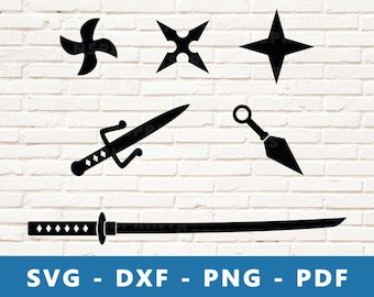 Ninja Weapons SVG, Ninja Items PNG, Ninja Sword Vector, Ninja Star Clipart, Ninja Weapons Cricut Silhouette Cut File