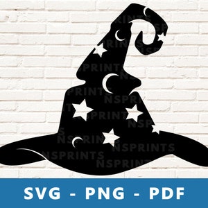 Chapeau de magicien SVG, chapeau de magicien PNG, fichier de coupe de chapeau de magicien, chapeau magique Clipart, Image de magicien pour Cricut Silhouette coupe fichier, Halloween chapeau Svg