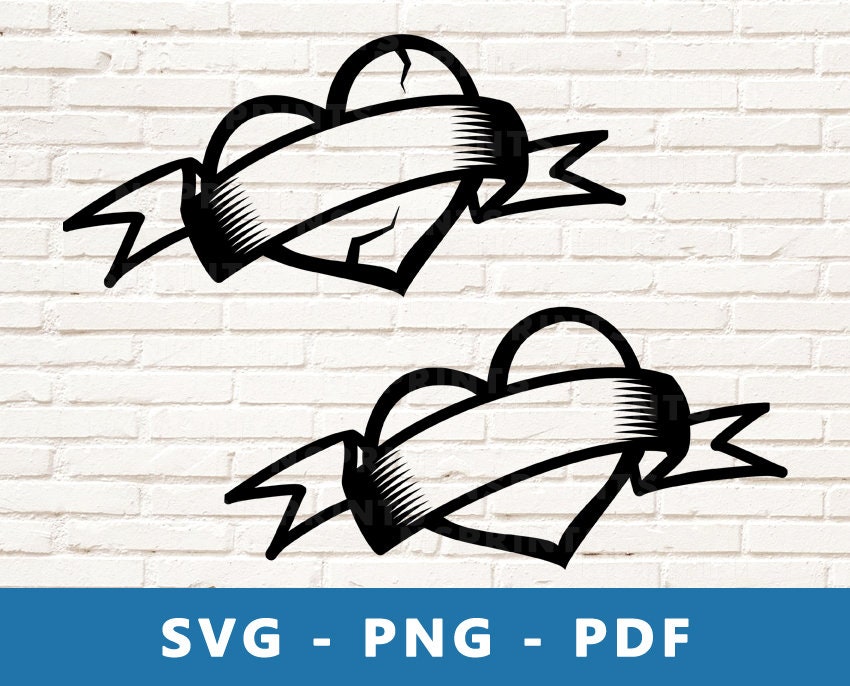 Heart Banner SVG, Heart Banner PNG, Broken Heart Banner Clipart, Love Banner Cut File, Heart Image for Cricut Silhouette  , Print At Home