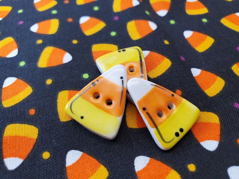Set of 3 Candy Corn Buttons Handmade Ceramic Sewing Notions Etsy