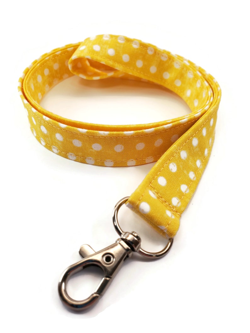 Yellow Polka Dots 34 Lanyard Key Chains Washable Fabric Lanyard Comfortable 4 Layer Cotton Lanyards Playful Summer ID Badge Holder