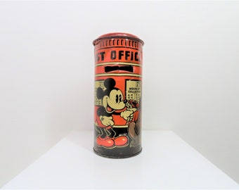 A vintage 1930s Mickey Mouse Happynak postbox tin moneybox.