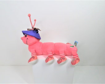 A vintage 1998 Lots A Legs Charmer pink caterpillar soft toy.