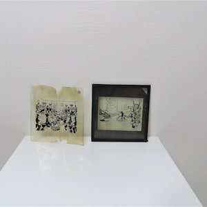 Vintage 1920er Jahre magische Laterne rutscht. Mickey Mouses Geburtstagsparty mit Horace Horsecollar und Clarabelle Cow