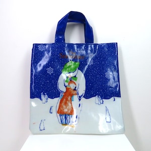 A vintage 2000 Raymond Briggs The Snowman small sized oil cloth tote.  Cute Cute Cute !!!