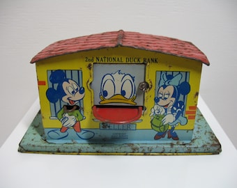 RARE 1950s Mickey Mouse Chein tin bank