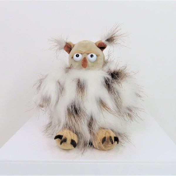 A vintage 1990s Jellycat Puffball Owl, desk toy, desk pet, desk pal, desk buddy, owl lover, bird lover, wildlife lover, Christmas gifts.