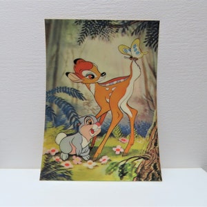 Eine vintage 1980er Bambi und Thumper 3D Lenticular Postkarte.