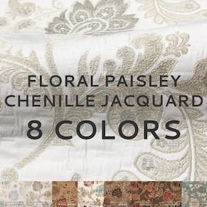 8 COLORS / Floral Paisley Chenille Brocade Fabric /Blue,Ivory,Brown,Red,Purple/Upholstery,Drapery,Decor,Costume / Fabric By the yard