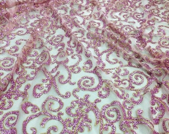 Pink Glitter Mesh Net 2way tissu extensible 45" Robes Frozen costumes Crafts