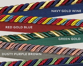 Navy Blue and Yellow Twisted Shiny Cord with Lip Trim BY THE YARD