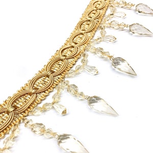 SABRINA 3.5&quot; Gold Beaded Trim, Beaded, Tassel, Fringe / Drapery, Upholstery, Pillows, Home Decor / By the yard
