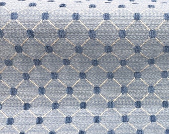 Salice Blue Diamond Dots Embroidered Jacquard Brocade Fabric / Curtain, Drapery, Upholstery, Pillow, Slipcover / Fabric by the Yard