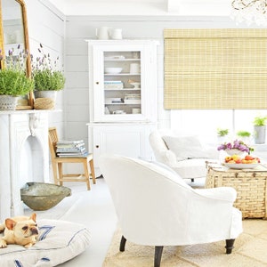 4 COLORS / Cordless Woven Wood Rattan Bamboo Roman Shade Blind Wallcovering / Custom Made Window Treatment Door Blinds