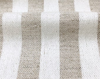 SAV III Pure 100% Beige Ivory Stripe Linen, 230 gsm / Drapery, Curtain, Upholstery, Costume, Apparel / Fabric by the Yard