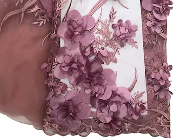 IZABEL Lilac Purple Red Floral Embroidery Sequin Tulle Mesh Lace / Fabric by the Yard