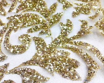 Belarus METALLIC GOLD Glitter on Light Tulle Mesh Lace