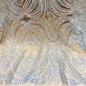 2 COLORS / Angelica Metallic SILVER GOLD Glitter Embroidery Mesh Lace Fabric / Sold by the Yard