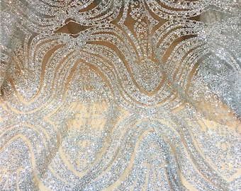 2 COLORS / Angelica Metallic SILVER GOLD Glitter Embroidery Mesh Lace Fabric / Sold by the Yard