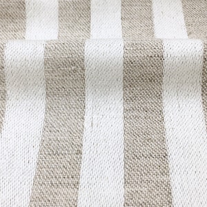 SAV III Pure 100% Beige Ivory Stripe Linen, 230 gsm / Drapery, Curtain, Upholstery, Costume, Apparel / Fabric by the Yard