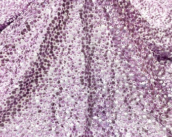 5 YARDS / BRIELLE Lila Lila Stickerei Weiß Silber Pailletten Tüll Mesh Spitze / Stoff Massenware