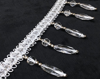 Metallic Silver CRYSTAL 3" Beaded Tassel Fringe Trim / Drapery, Upholstery, Pillows, Home Decor / By The Yard