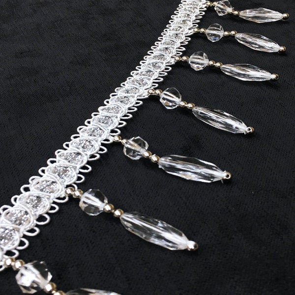 Metallic Silver CRYSTAL 3" Beaded Tassel Fringe Trim / Drapery, Upholstery, Pillows, Home Decor / By The Yard