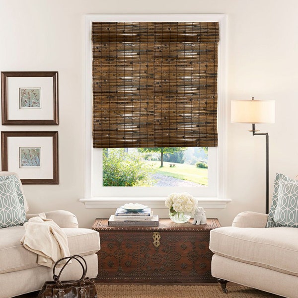 Cordless Woven Wood Rattan Bamboo Roman Shade Blind Wallcovering / Custom Made Window Treatment Door Blinds