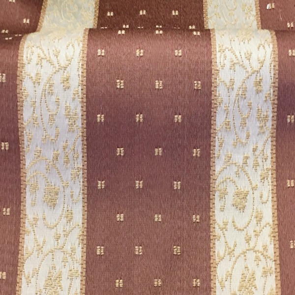 ROMA Plum Brown Gold Striped Dots Brocade Jacquard Fabric / Drapery, Upholstery, Costume / Fabric by the Yard / Made in Italy