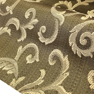 MARANO Olive Gold Royal Floral Scroll Brocade Jacquard Fabric / Drapery, Upholstery, Costume / Fabric by the Yard / Made in Italy
