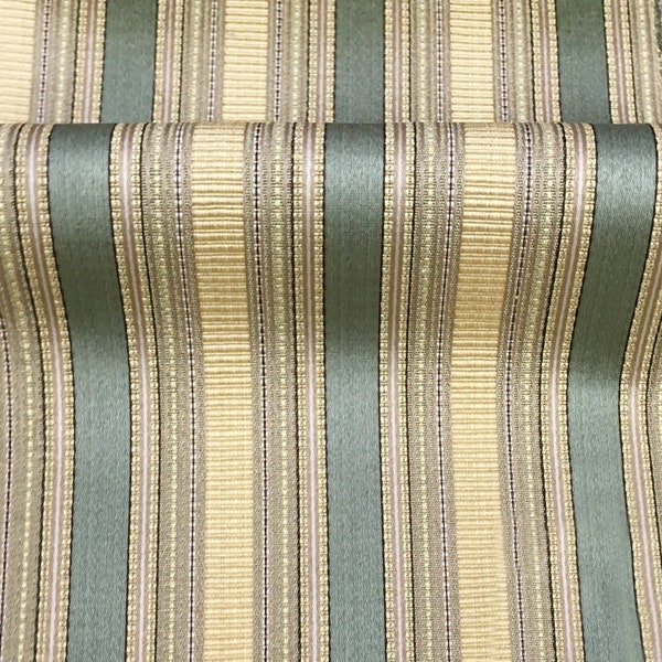 MOZART Green Gold Striped Jacquard Brocade Fabric / Curtain, Drapery, Upholstery, Pillow/ Fabric by the Yard