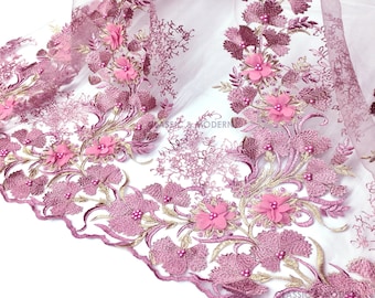 ADELINA Lilac Purple Pink Floral Embroidery Sequin Tulle Mesh Lace / Fabric by the Yard