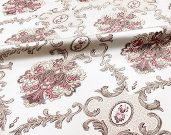 Pink Beige Brown Provence Signature Large Damask Brocade Jacquard Fabric/Drapery, Upholstery, Decor, Costume/Fabric By the Yard