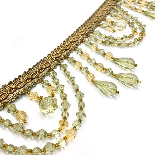 PARIS Green Gold 3 Beaded Tassel Fringe Trim / Drapery Etsy