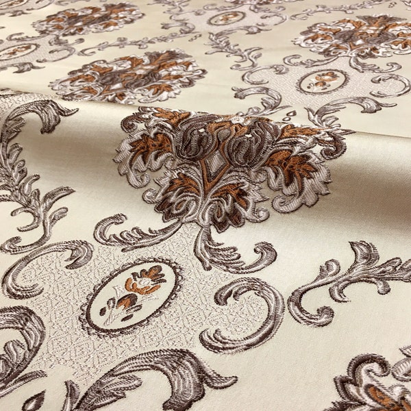 Golden Brown Provence Signature Large Damask Brocade Jacquard Fabric/Drapery, Upholstery, Decor, Costume/Fabric By the Yard/5 Colors