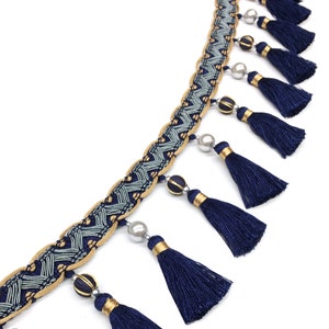 LAVELA 4&quot; Blue Tassel Trim, Tassel, Fringe / Drapery, Upholstery, Pillows, Home Decor / By The Yard