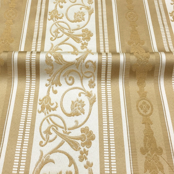 108" Wide FLORENTINE Gold Floral Damask Stripe Brocade Jacquard Fabric / Sold By the yard