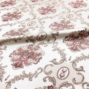 Pink Beige Brown Provence Signature Large Damask Brocade Jacquard Fabric/Drapery, Upholstery, Decor, Costume/Fabric By the Yard