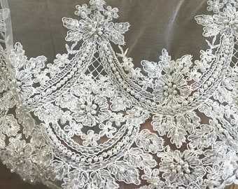 5 YARDS / Classic Wedding Bridal Embroidery Beaded Glitter Mesh Lace Dress Fabric