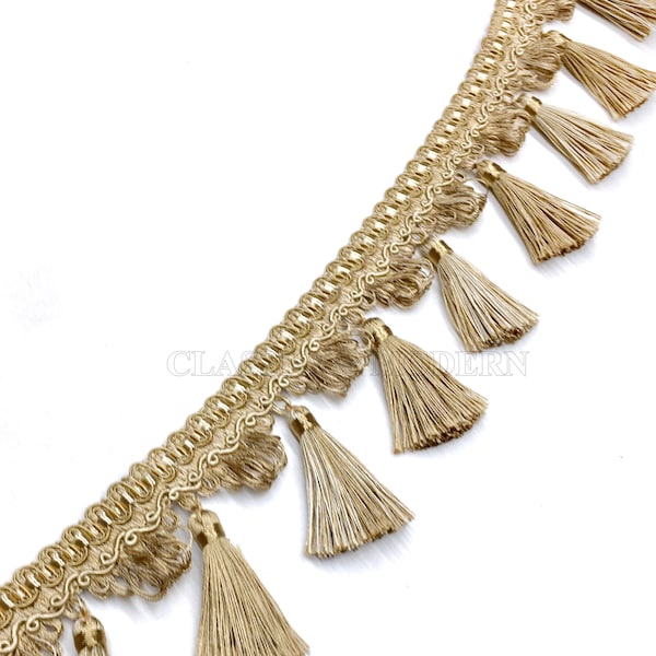 LAVIELA Gold 3" Beaded Tassel Fringe Trim / Drapery, Upholstery, Pillows, Home Decor / By The Yard