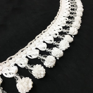SOFIA 2.5&quot; White Beaded Tassel Fringe Trim / Drapery, Upholstery, Pillows, Home Decor / By The Yard