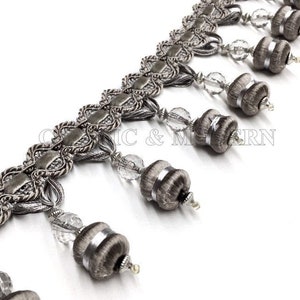 VINTO 2.5&quot; Gray Beaded Tassel Fringe Trim / Drapery, Upholstery, Pillows, Home Decor, Costume / Gray Trim / By the yard