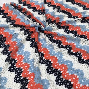 5 YARDS / Blue Red White Crochet Mesh Ground Embroidery Mesh Lace / Dress Fabric