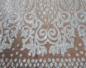 Royal METALLIC SILVER Glitter on Light Tulle Mesh Lace / Fabric by the Yard